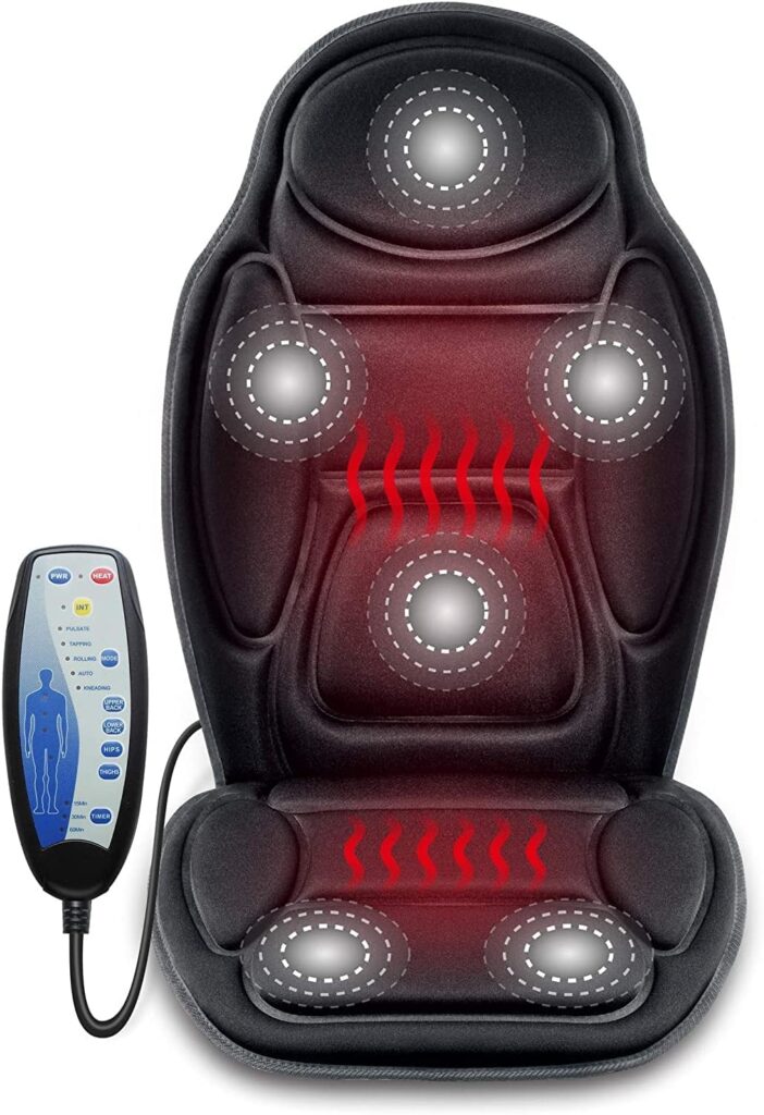 Snailax Massage Seat Cushion – Back Massager with Heat, 6 Vibration Massage Nodes & 2 Heat Levels, Massage Chair Pad for Home Office Chair,Black