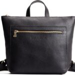 Portland Leather Goods Small Tote Backpack – Leather Purse Backpack with Zipper Closure, Exterior Pocket & Adjustable Straps – Handmade from the Finest Full-Grain Hides – Pebbled Black