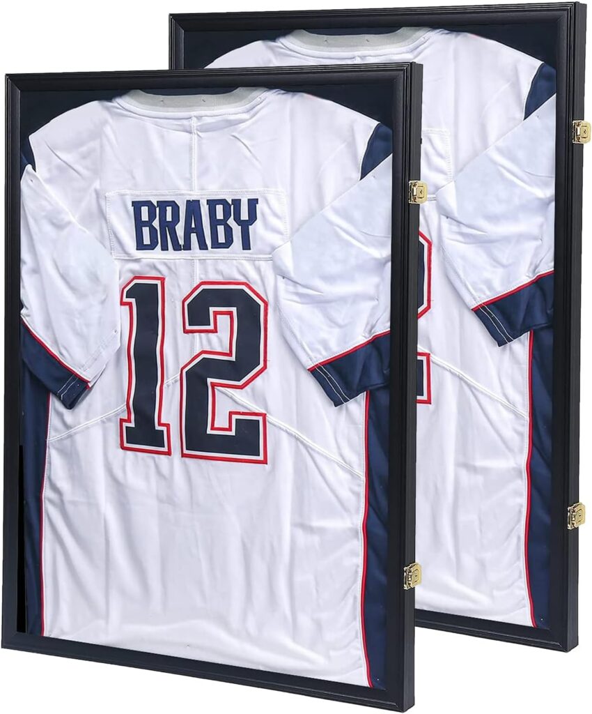 KCRasan Jersey Frame Display Case 2 Pack – Jersey Display Case – Large Lockable Frames Shadow Box with UV Protection for Baseball Basketball Football Soccer Hockey Sport Shirt Military Uniform, 2 Pack