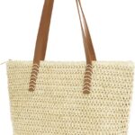 MAMUNU Straw Beach Bag for Women Large Straw Tote Bag with Zipper Summer Woven Bag Beach Travel Casual Straw Shoulder Bags