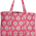 Women’s Unique Quilted Large Cotton Fabric Tote Bag Travel Grocery Shopping Weekend Trips with Inside Pocket