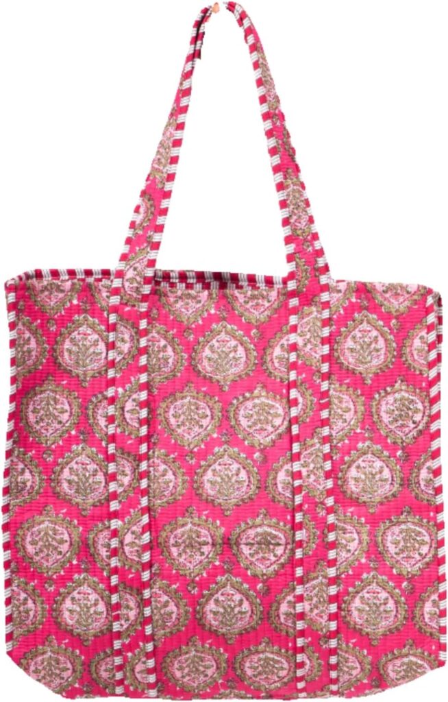 Women’s Unique Quilted Large Cotton Fabric Tote Bag Travel Grocery Shopping Weekend Trips with Inside Pocket