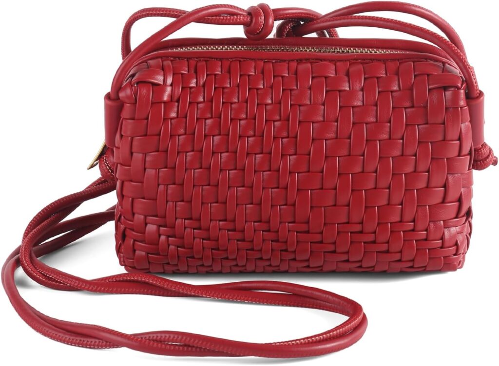 Woven Crossbody Bag for Women,Small Handbag Cute Purse Vegan Leather Handmade Shoulderbag,Lightweight Tote Bag with Strap