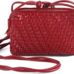 Woven Crossbody Bag for Women,Small Handbag Cute Purse Vegan Leather Handmade Shoulderbag,Lightweight Tote Bag with Strap