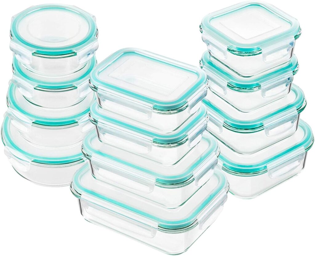 Bayco Glass Food Storage Containers with Lids, [24 Piece] Meal Prep, Airtight Bento Boxes, Leak Proof (12 lids & 12 Containers) – Blue