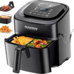Nuwave Brio 10-in-1 Air Fryer, 6 QT Airfryer Capacity with Smart Probe, Roast Grill Bake for Fast Meals, One-Touch Digital Controls, Powerful 1800W Fryer, 100 Recipes, Removable Divider & Grill Pan