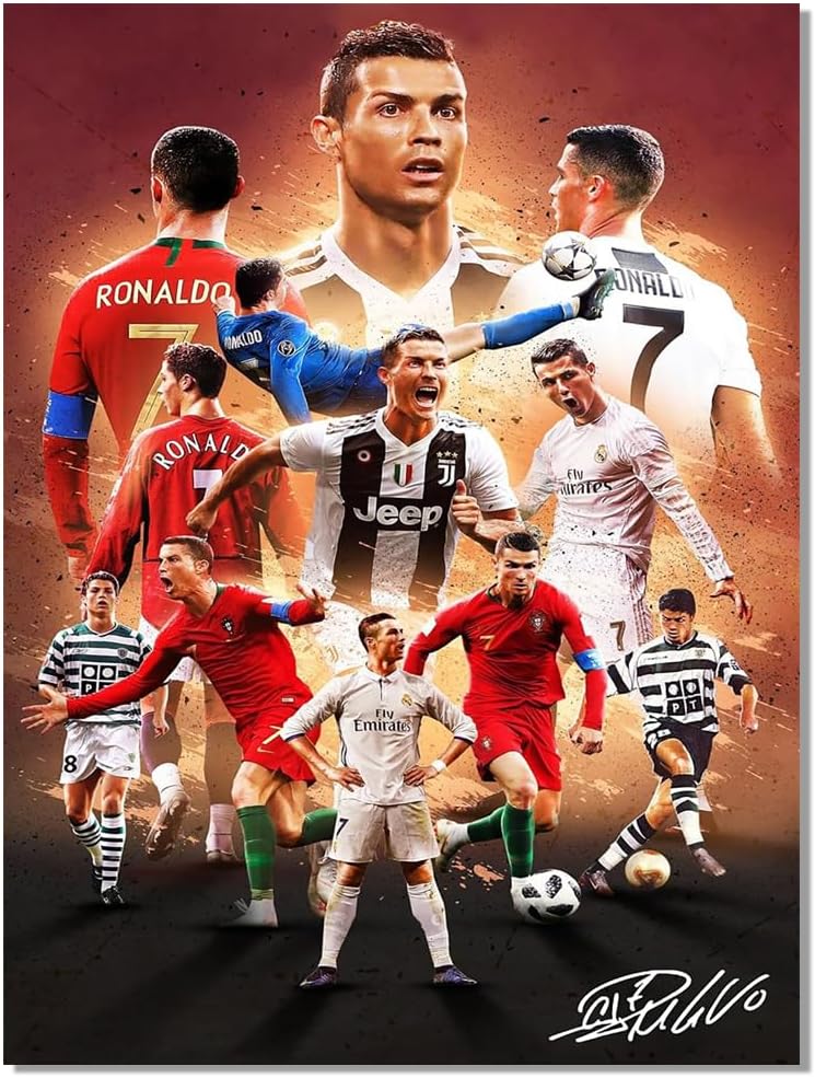 Soccer Superstar Cristiano Ronaldo Signed Poster For Kids Fans Room Bedroom Wall Decor-Sports Star Posters Canvas Art Print Picture For Teen Boy Birthday Gifts