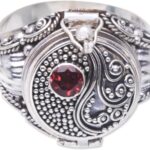 NOVICA Artisan Handmade Garnet Locket Ring .925 Sterling Silver from Bali Cocktail Indonesia Balinese Traditional Birthstone Gemstone ‘Precious Swirl’