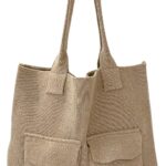 ENBEI Women’s Crochet Tote Bag Knit Shoulder bag, Beach Bag, Cute Eco-Friendly Handmade Tote for Shopping, Travel, Daily Use