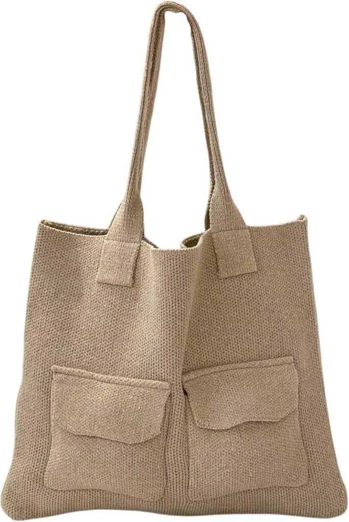 ENBEI Women’s Crochet Tote Bag Knit Shoulder bag, Beach Bag, Cute Eco-Friendly Handmade Tote for Shopping, Travel, Daily Use