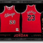 Michael Jordan Epic Chicagos Framed Rookie & Final Season Jerseys – Oversized 97×45 Inch UDA Authenticated Upper Deck Basketball Collectible Wall Art – Dual Signed Tribute