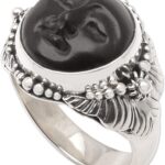 NOVICA Artisan Handmade Ebony Cocktail Ring Crafted Wood Silver Sterling No Stone Indonesia [crownbezel 0.3 in H x 0.6 in Diam. Band Width 0.2 in W] ‘ Amun Ra’