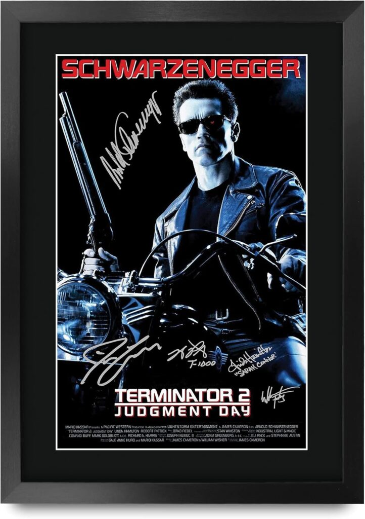 HWC Trading Terminator 2 Judgment Day Schwarzenegger 16 x 12 inch Framed Gifts Printed Poster Signed Autograph Picture for Movie Memorabilia Fans – 16″ x 12″ Framed