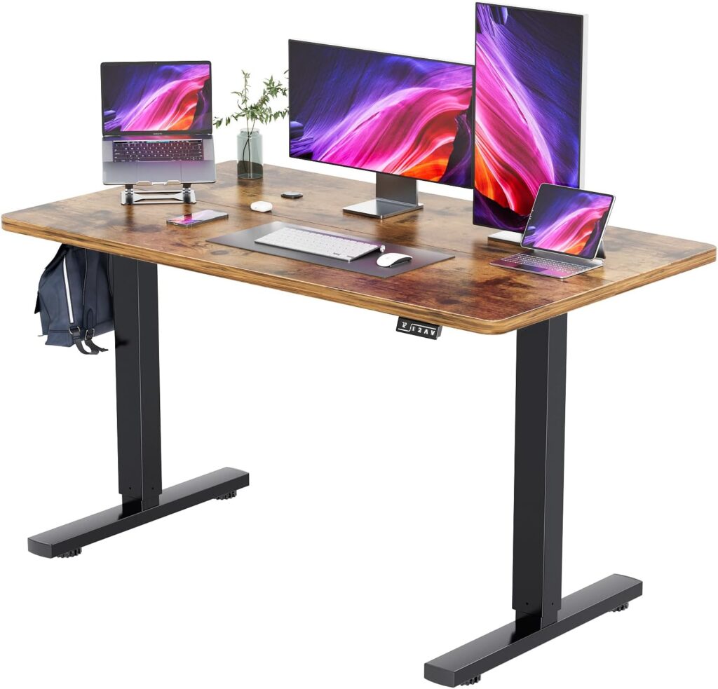 YESHOMY Height Adjustable Electric Standing Desk, 55 inch Computer Table, Home Office Workstation, Black Leg/Rustic Brown Top