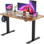 YESHOMY Height Adjustable Electric Standing Desk, 55 inch Computer Table, Home Office Workstation, Black Leg/Rustic Brown Top