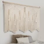 Large Macrame Wall Hanging 43.3″ × 39.4″ Boho Tapestry Woven Wall Decor- Cotton Tassel Macrame Curtain Beige Chic Bohemian Wall Art for Home Living Room Bedroom Dorm Wedding (Includes Hanging Rod)
