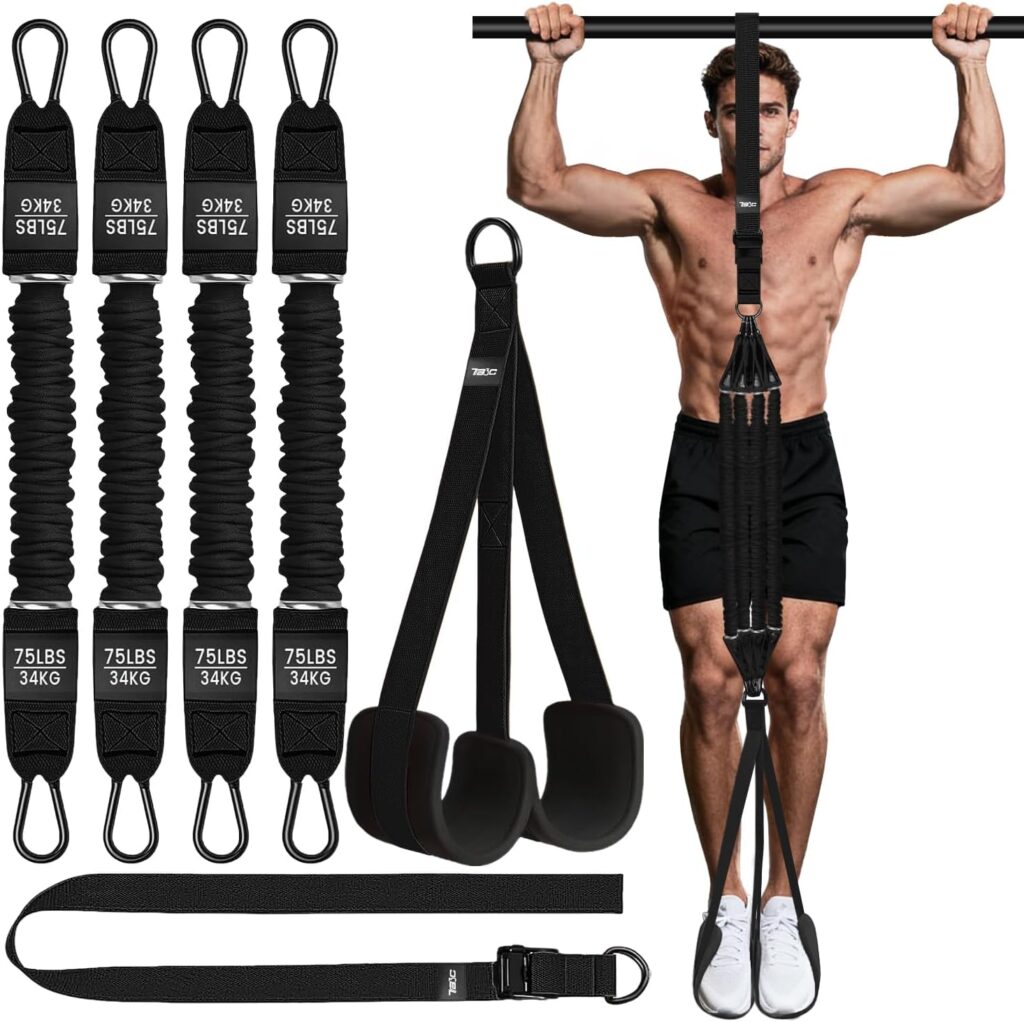 Pull Up Assistance Bands, Adjustable Heavy Duty Resistance Band for Pull Up Bar with 4 Assist Bands, Dual Footrests, Resistance Bands for Ｗorking Out, Strength Training, Home Gym