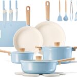 CAROTE 24pcs Ceramic Cookware Set, Pots and Pans Non Stick Kitchen Cookware Sets, Pots and Pans Set Cooking Set with Knife Set