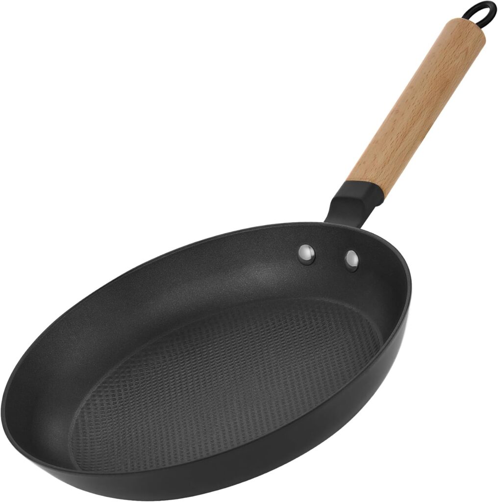 YUTANN 10 Inch Non-stick Frying Pan,Pre-seasoned Cast Iron Skillet with Detachable Wooden Handle,Lightweight,Dishwasher Oven Safe (500°F)