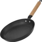 YUTANN 10 Inch Non-stick Frying Pan,Pre-seasoned Cast Iron Skillet with Detachable Wooden Handle,Lightweight,Dishwasher Oven Safe (500°F)