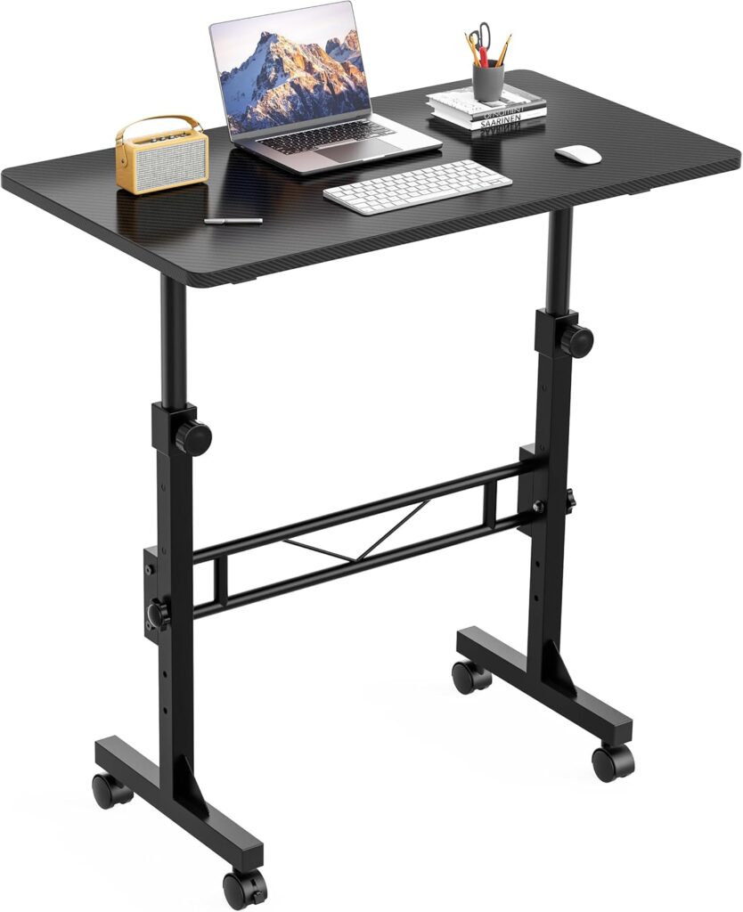 HOMIDEC Standing Desk, 32 Inch Portable Small Desk Adjustable Height, Rolling Home Office Desks with Wheels, Sit Stand Desk for Bedroom Walking Pad Home Office Small Space, Black