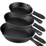 Pre-Seasoned Cast Iron Skillet Set – 3 Piece Frying Pan With Heat-Resistant Handles (6, 8, 10 Inch) for Frying, Saute, Pizza, Oven Safe (Black)