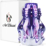 Carved Candles – Handmade Decorative Large Candle – Tall Long Burning Cute Spiral Candle for Women – for Home Decor, Cozy Cottage Core Gift – Mother’s Day Gift for Mom – Lilac Sunset