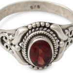 NOVICA Artisan Handmade Garnet Cocktail Ring Traditional Style Silver India Sterling Red Single Stone Marsala Fiesta Aurora Birthstone [ring Front 0.5 in L x 0.4 in W x 0.2 in H Band Width 3 mm W]