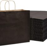 Prime Line Packaging Paper Gift Bags, Black Gift Bags Large with Handles for Small Business, Shopping, Boutiques, Retail Use, Holidays, Bulk, 16x6x12, 200 Pack