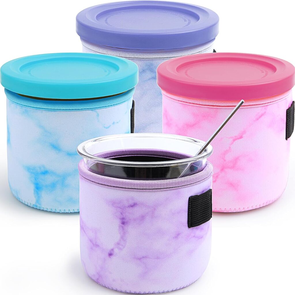 4 Pack Reusable Ice Cream Neoprene Sleeve Ninja Creami Deluxe Container Sleeves 16 oz Insulated Sleeves for NC301 NC300 NC299AMZ Series