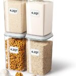 Ankou Airtight Food Storage Container with Pop Lid & 130ml Scoop, 4L/4.2qt *4 BPA-Free Cereal, Rice, Flour, Pasta & Snack Container, Stackable & Durable,Kitchen Pantry Organizer