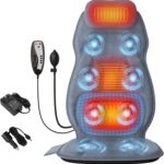 Back Massager with Heat, Full Body Massage Pad with Pillow Neck Support, Soft Plush Fabric Cover, Chair Massager with 3D Lumbar Truction and 8 Vibration Motors, Gifts for Dad Mom, Home Office Use