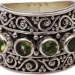 NOVICA Artisan Handmade Peridot Cocktail Ring 925 Sterling Silver Multistone from Bali Green Band Indonesia Kale Birthstone [ring Front 0.6 in L x 0.8 in W x 0.2 in H Band Width 9 mm W] ‘ Lucky