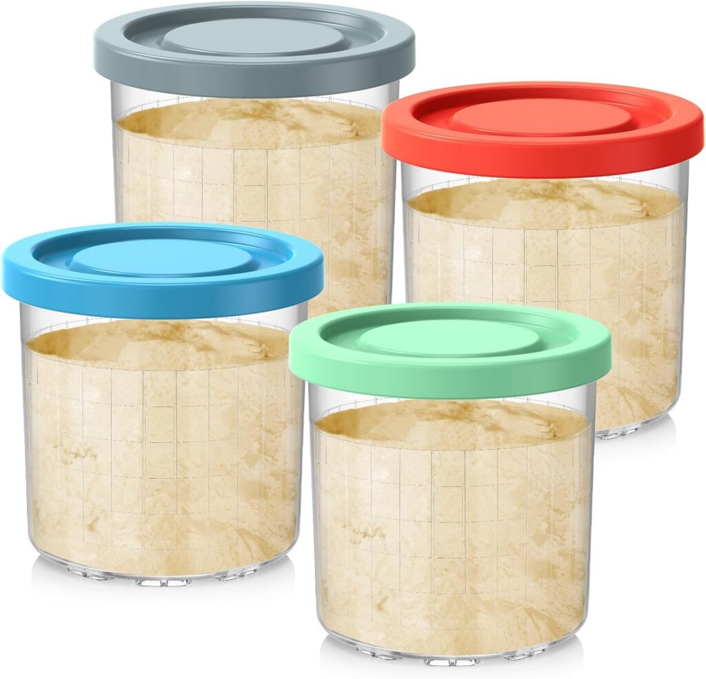 16OZ Containers Replacement for Ninja Creami Pints and Lids – 4 Pack, Compatible with NC300 NC299AMZ NC290 Series Ice Cream Maker