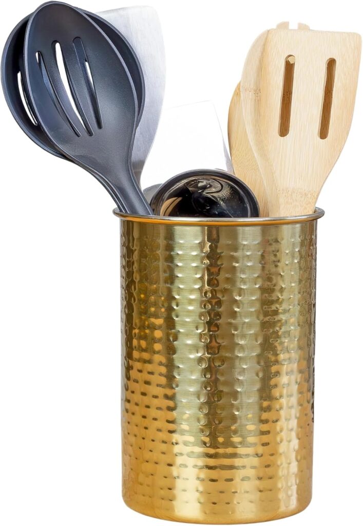 Darware Hammered Gold Kitchen Utensil Holder / 7-Inch Tool Caddy, Store All Your Wooden Spoons, Spatulas, & More