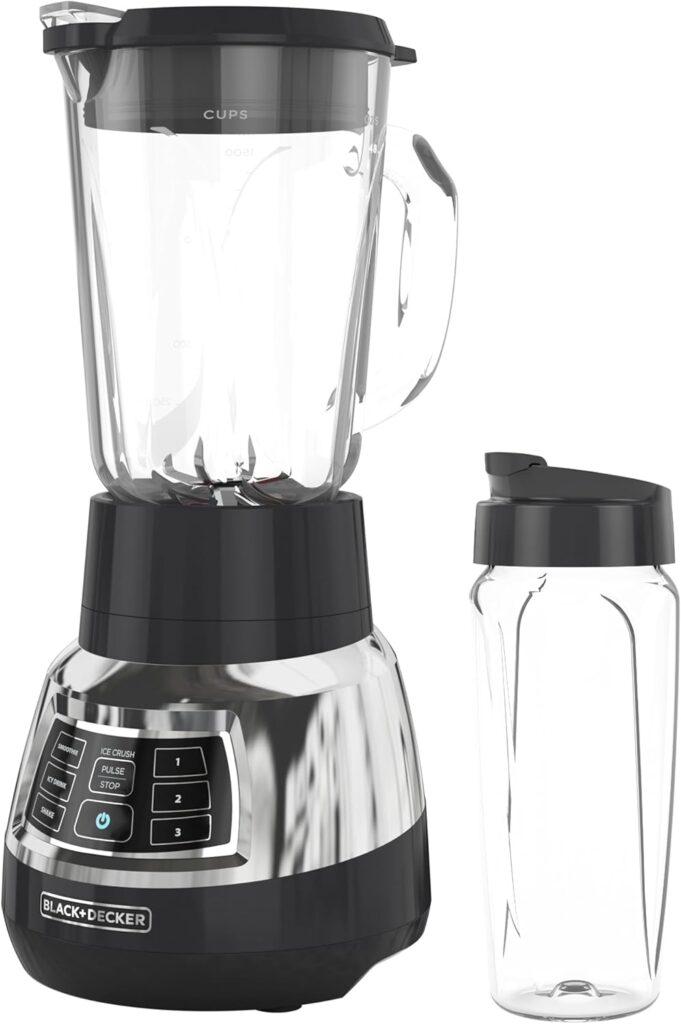 BLACK+DECKER BL1400DG-P Quiet Stainless Steel Blender with Cyclone Glass Cup