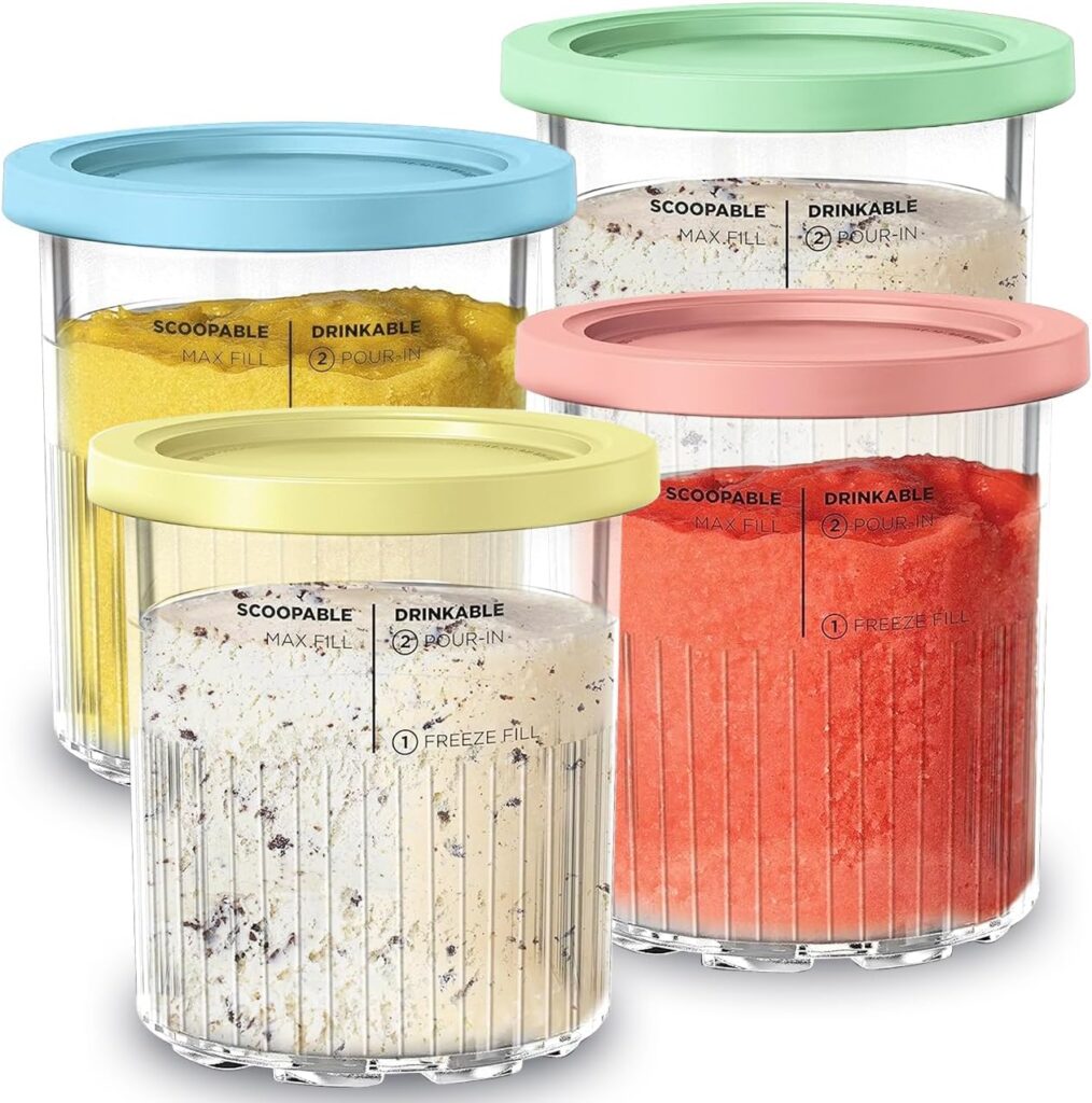 4 Pack For Ninja Creami Deluxe Pints,Compatible with Ninja Creami NC501 NC500 Series 24oz Ice Cream Maker Containers