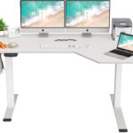 FEZIBO 55×32 inch L Shaped Electric Corner Standing Desk, 4 Memory Height Settings,Home Office & Computer Height Adjustable Table, Ergonomic Sit and Stand Up Workstation with Splice Board,White Top