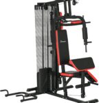 Soozier Multi Gym Workout Station with 143lbs Weight Stack, Home Gym Equipment with Sit up Bench, Push up Stand, Dip Station, Adjustable, for Full Body Strength Training