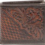 American Bison RFID Wallet for Men – Hand-Tooled Floral Cowhide Leather Bifold Wallet with Gift Box (Dark Brown)