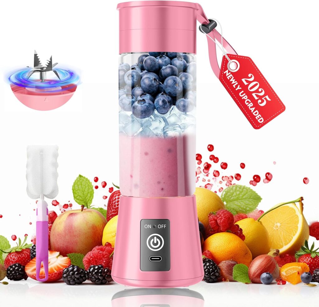 2025 Newly Upgraded Portable Smoothie Blender – Cordless Personal Blender Type-C Rechargeable, 13Oz Traveling Juice Cup BAP Free, 20,000Rpm Speed Powerful Blending, Freshly Squeezed in Sports/Office