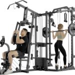 GMWD SmithΔ Machine Power Cage, Multi-Function Home Gym System with Cable Crossover System, Dual-Sided Workout Station with 121LBS Weight Stack, Power Rack, Functional Trainer, All in One Home Gym