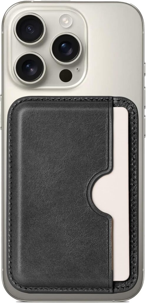 Handcrafted Italian Leather Card Wallet – [Compatible with MagSafe] – [Slim and Strong Magnetic] – [2-Card Holder] – for iPhone 16/15/14/13/12 Series – Graphite Black