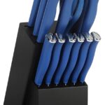 Oster Langmore 15 Piece Stainless Steel Cutlery Knife Block Set W/Black Box – Classic Blue Handles