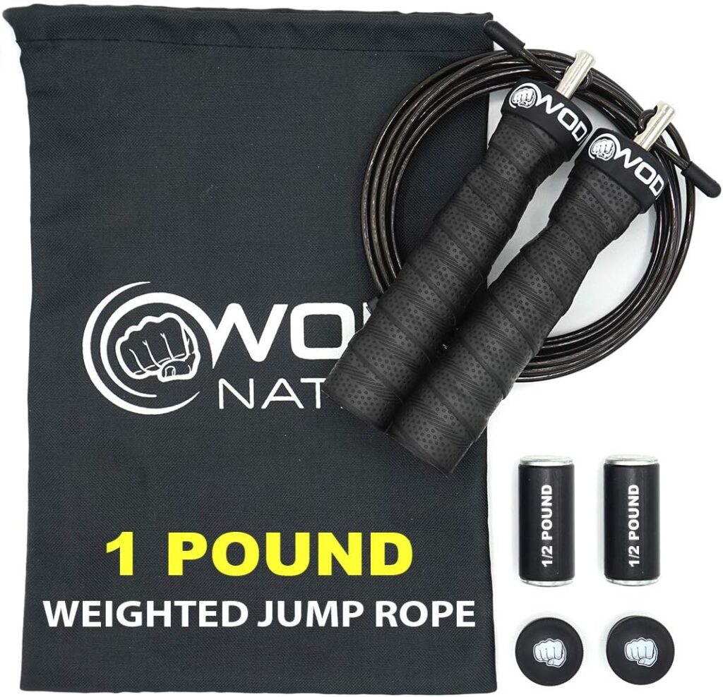WOD Nation Weighted Jump Rope for Women & Men – 1 Pound (1LB) Adjustable Heavy Speed Jump Rope Handles with Removable Weights 4Crossfit, Cross Training, Boxing.
