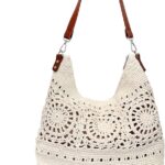 Eiyye Crochet Shoulder Bag for Women Large Crossbody Bag Handmade Hobo Purse with Adjustable Strap Everyday Casual Tote for Travel Shopping & Work(Off White)