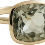 Green Amethyst Cushion Cut 925 Gold Plated Sterling Silver Ring – Handmade Jewelry Gift Ideas for Women – Natural Gemstone Gem – Birthday Valentine’s Mother’s Day Gift – Prasiolite Ring