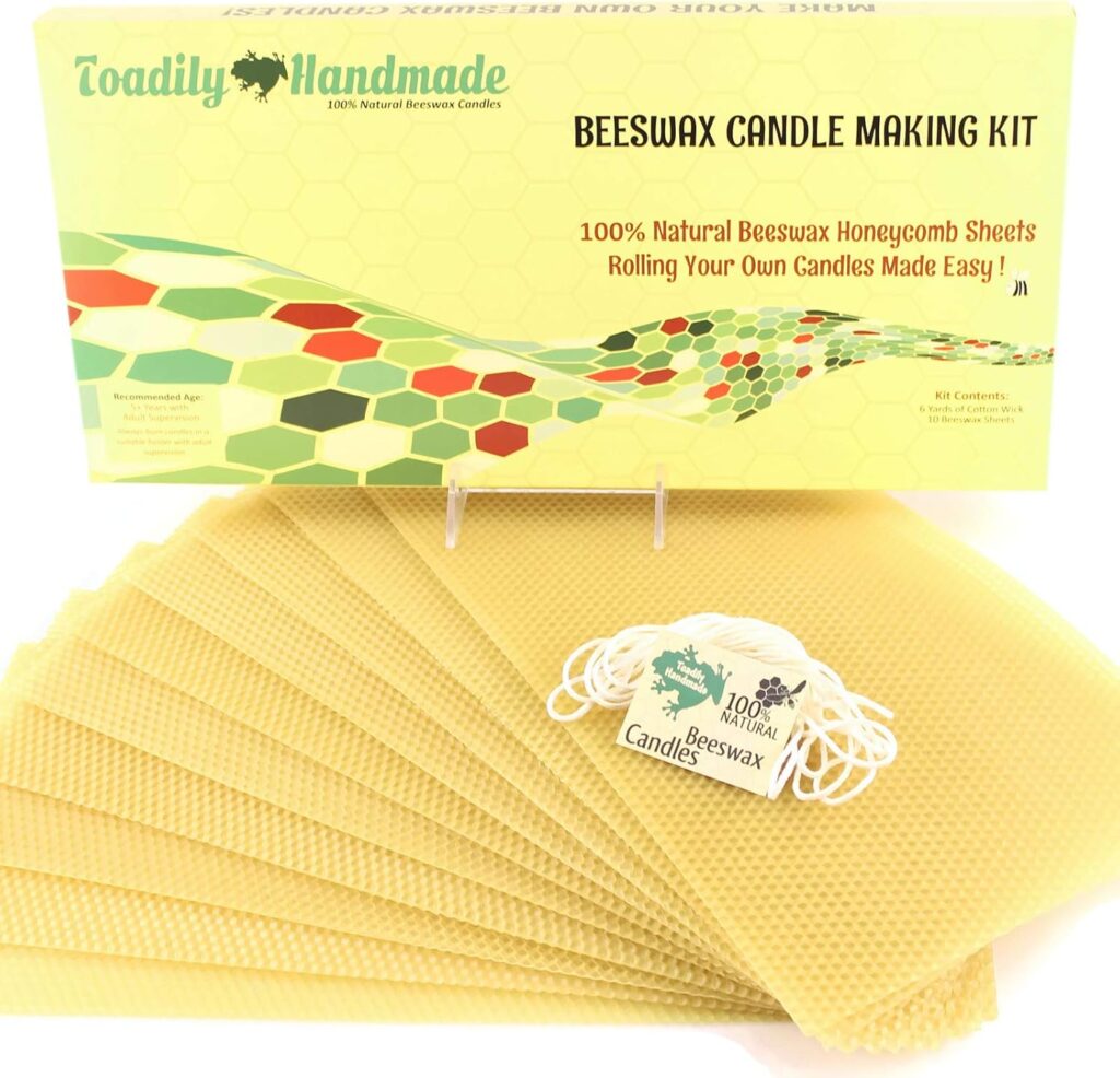Make Your Own Beeswax Candle Kit – Includes 10 Full Size 100% Beeswax Honeycomb Sheets in Natural and Approx. 6 Yards (18 Feet) of Cotton Wick. Each Sheet Measures Approx. 8″ x 16 1/4″.
