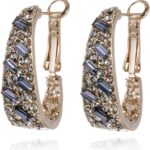 Qlady Crystal Hoop Earrings For Women, Bright Silver Plated Oval Inside Out Earring, Sparkling Modern Geometric Earrings, Gift for Her