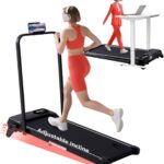 Electric Walking Pad with Handle Bar & Adjustable Incline, 4-IN-1 Portable Small Under the Desk Treadmills for Home Small Spaces, 3.5HP Compact Home Running Treadmills with Handles, 0.6-7.6MPH, 350LBS